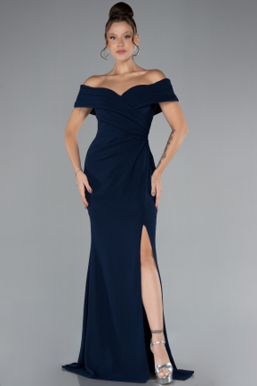 Marineblau Abendkleid Lang ABU3156