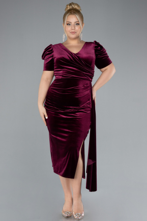 Plus Size Samt Abendkleider Midi Samt Weinrot ABK2163