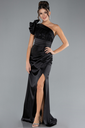 Abendkleid Lang Satin Schwarz ABU4325