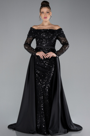 Abendkleid Lang Schuppig Schwarz ABU4380