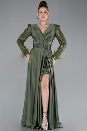 Abendkleid Lang Satin Khaki ABU4399