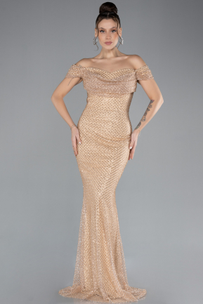 Abendkleid Lang Steinbesetzt Gold ABU4402