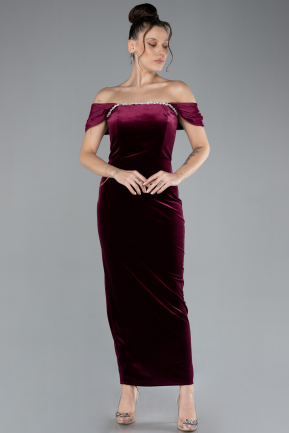 Partykleid Midi Samt Weinrot ABK2173