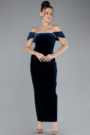 Partykleid Midi Samt Marineblau ABK2173