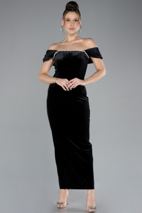 Partykleid Midi Samt Schwarz ABK2173