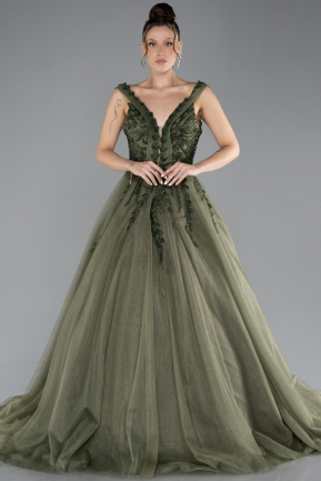 Designer Abendkleid Lang Khaki ABU4434