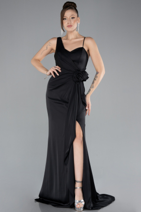 Abendkleid Lang Satin Schwarz ABU4498