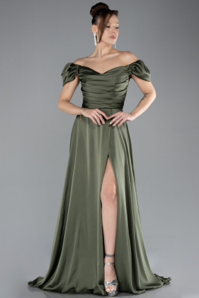 Abschlusskleid Lang Satin Khaki ABU4508