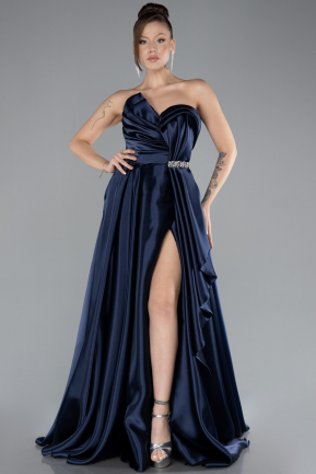 Abendkleid Lang Satin Marineblau ABU4522