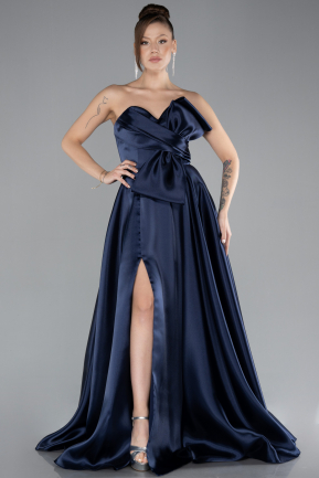 Marineblau Abendkleid Satin Lang ABU4222