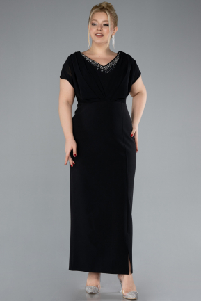 Einladungskleid In Übergröße Midi Chiffon Schwarz ABK2191