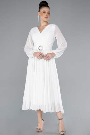 Abendkleid Midi Chiffon Weiß ABK2206