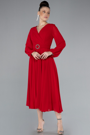 Abendkleid Midi Chiffon Rot ABK2206