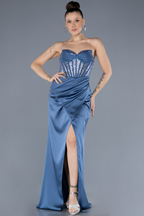 Abendkleid Lang Satin Indigo ABU4568