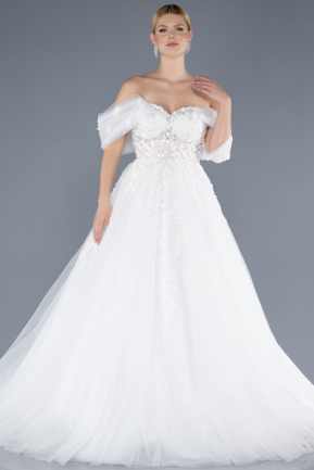 Brautkleid in Großen Größen Lang Weiß ABU4573