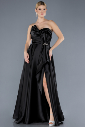 Abendkleid Lang Satin Schwarz ABU4561