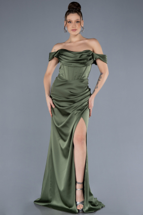 Abschlusskleid Lang Satin Khaki ABU4582