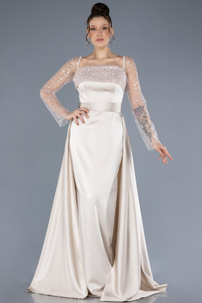 Abendkleid Lang Satin Beige ABU4583