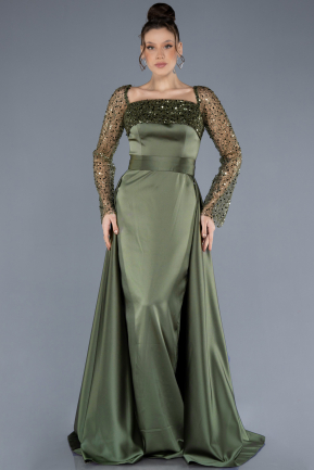 Abendkleid Lang Satin Khaki ABU4583