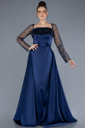 Abendkleid Lang Satin Marineblau ABU4583