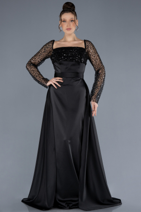 Abendkleid Lang Satin Schwarz ABU4583