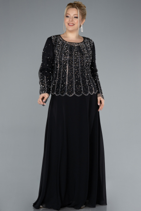 Abendkleid in Übergröße Lang Chiffon Schwarz ABU4629