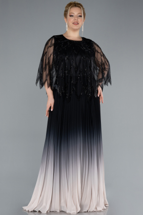 Abendkleid in Übergröße Lang Chiffon Schwarz ABU4633