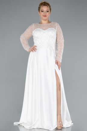 Brautkleid In Übergröße Lang Satin Weiß ABU4639