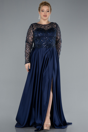 Brautkleid In Übergröße Lang Satin Marineblau ABU4639