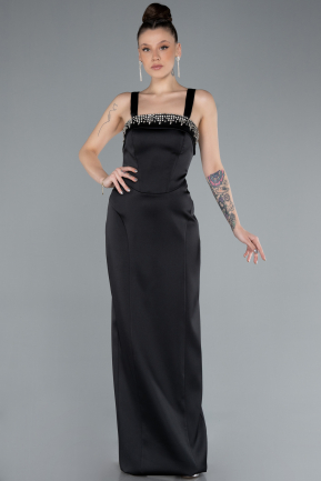 Abendkleid Lang Satin Schwarz ABU4660