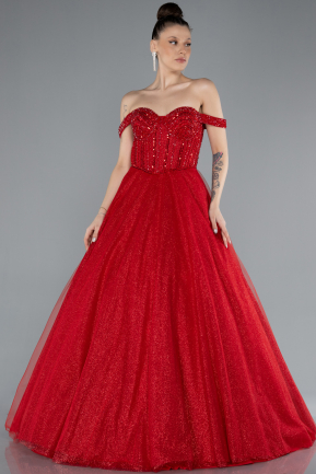 Designer Verlobungskleid Lang Rot ABU4655