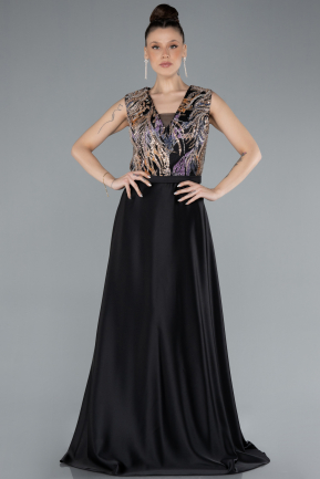 Abendkleid in Übergröße Lang Satin Schwarz ABU4667