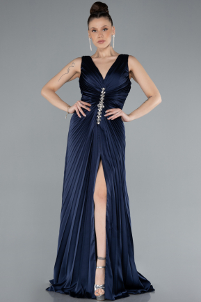 Abschlusskleid Lang Satin Marineblau ABU4669