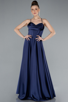 Abschlusskleid Lang Satin Marineblau ABU4684