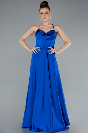 Abschlusskleid Lang Satin Sächsischblau ABU4684