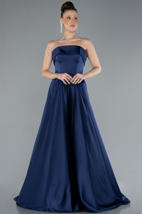 Abschlusskleid Lang Satin Marineblau ABU4685