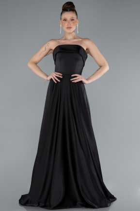 Abschlusskleid Lang Satin Schwarz ABU4685