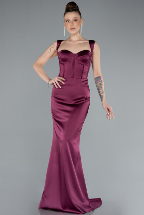 Abendkleid im Meerjungfrau-Stil Lang Satin Pflaume ABU4665