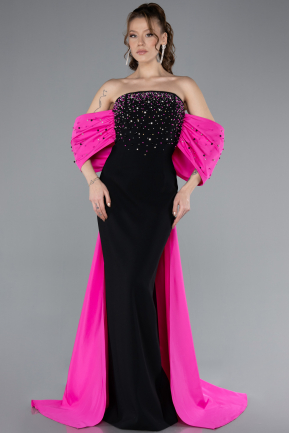 Abendkleid Lang Fuchsie-Schwarz ABU4701