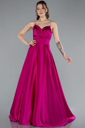 Abschlusskleid Lang Satin Fuchsie ABU4702