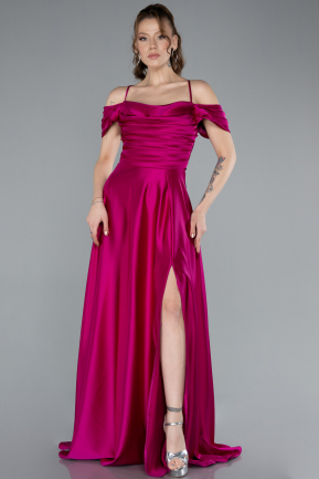 Abschlusskleid Lang Satin Fuchsie ABU4703