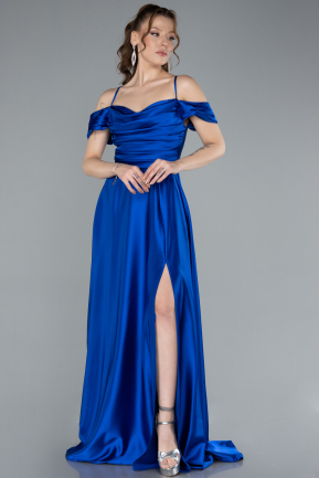 Abschlusskleid Lang Satin Sächsischblau ABU4703