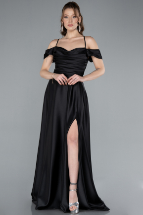 Abschlusskleid Lang Satin Schwarz ABU4703