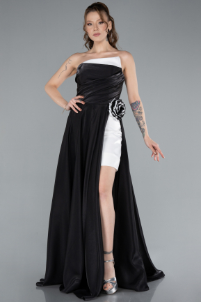 Abendkleid Lang Satin Schwarz-Weiß ABU4705