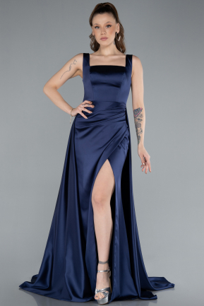 Abendkleid Lang Satin Marineblau ABU4715