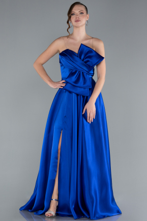 Standesamtkleid Lang Satin Sächsischblau ABU4680