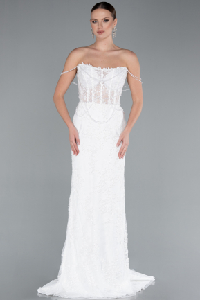 Hochzeitskleider Lang Spitze Weiß ABG035