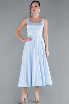 Eisblau Partykleid Satin Midi ABK2234