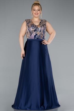 Abendkleid in Übergröße Lang Satin Marineblau ABU4667