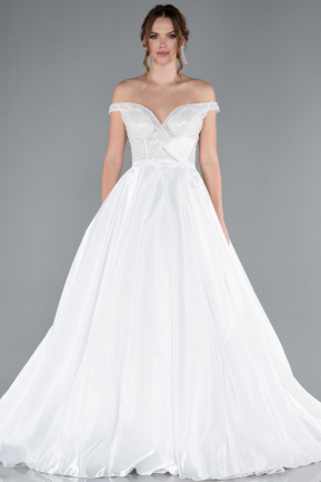 Hochzeitskleider Lang Satin Weiß ABG091